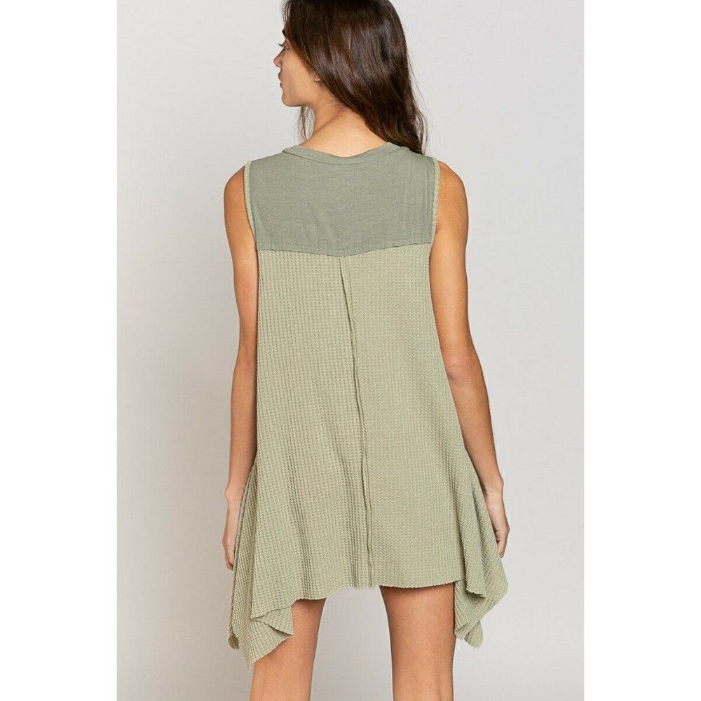 SALE! POL Clothing USA Sage Sleeveless Dress Raw Edge Waffle Knit Summer Spring - Picture 4 of 6